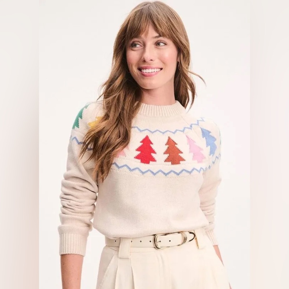 Hanna Andersson Cream Sweater with Multicolor Tree Pattern